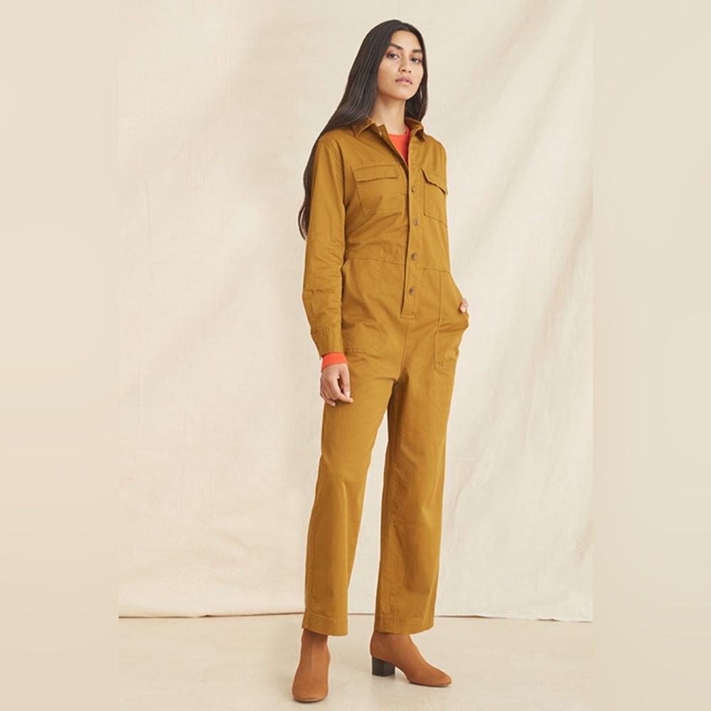 New Everlane Mustard Brown Utility Jumpsuit Plus Overall One Piece
